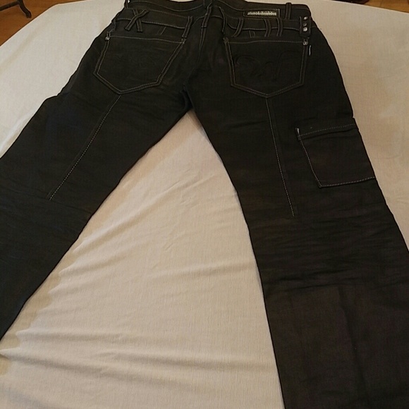 Black European double waisted designer denim - Picture 6 of 8